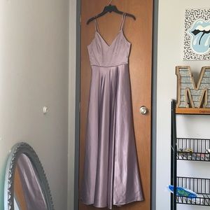 purple satin formal dress